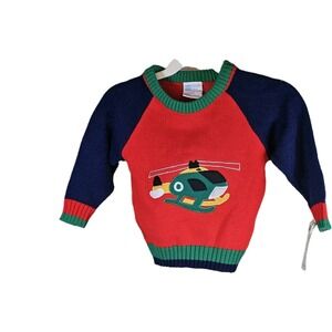 Vintage 80s Helicopter Embroidered Colorblock Acrylic  Sweater Baby 12 Months
